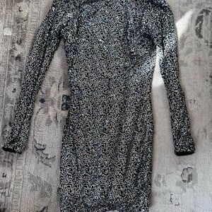 Glamorous Black and Silver Sequin Midi Dress